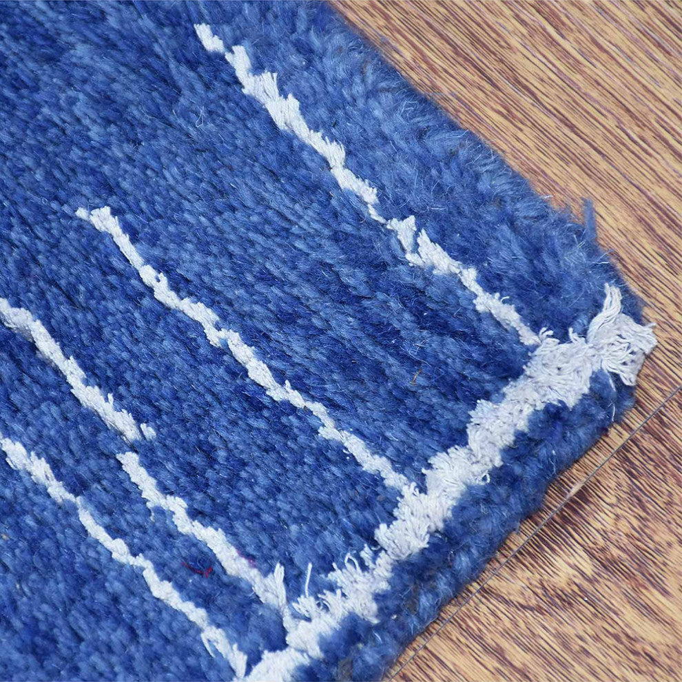 Hand Knotted Wool Area Rug Abstract Blue Beige