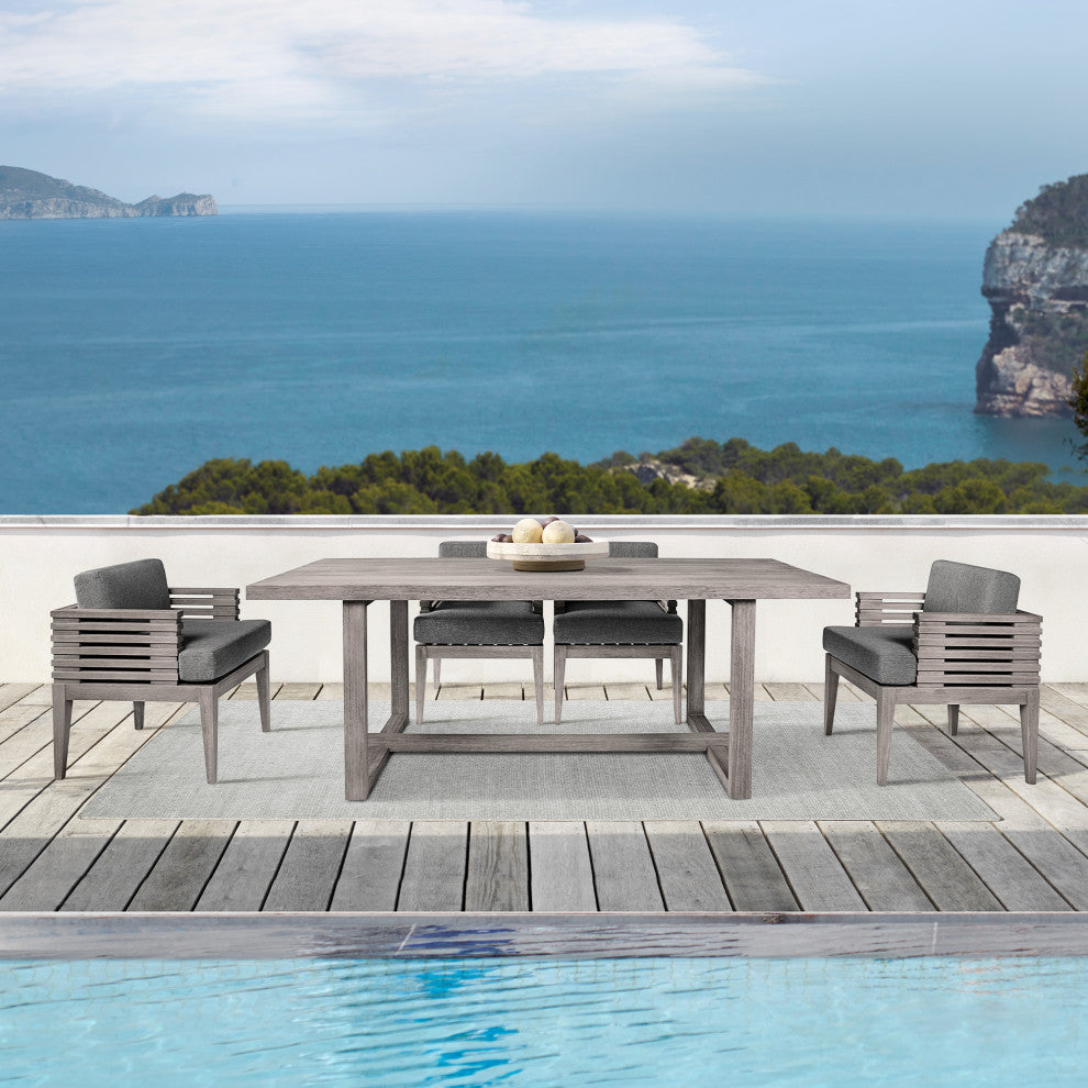 Vivid Outdoor Patio Dining Set, Olefin Cushions, Gray, 5-Piece Set