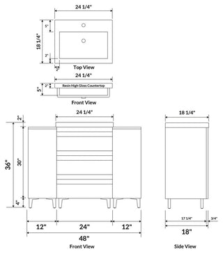 48" Freestanding White Vanity Set With Sink, LV8-C4B-48W, Style 8