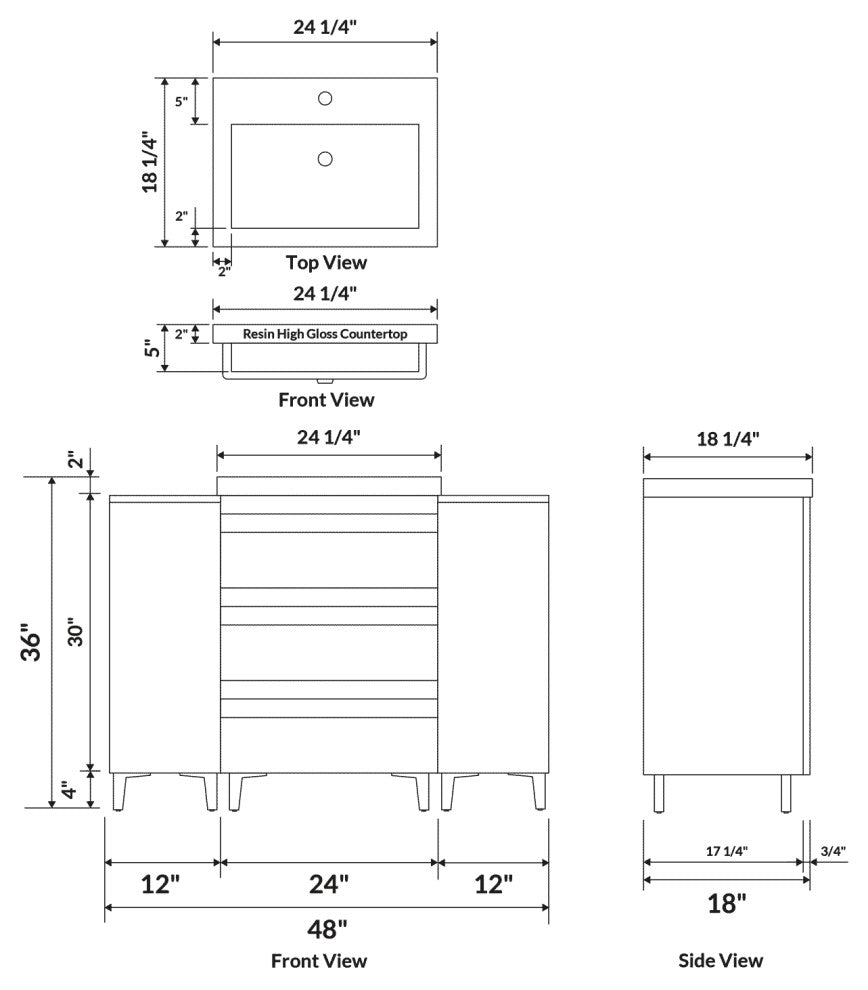 48" Freestanding White Vanity Set With Sink, LV8-C4B-48W, Style 8
