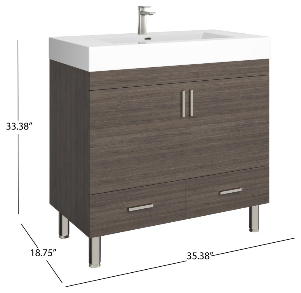 The Latitude Bathroom Vanity, Gray, 36", Single Sink, Freestanding