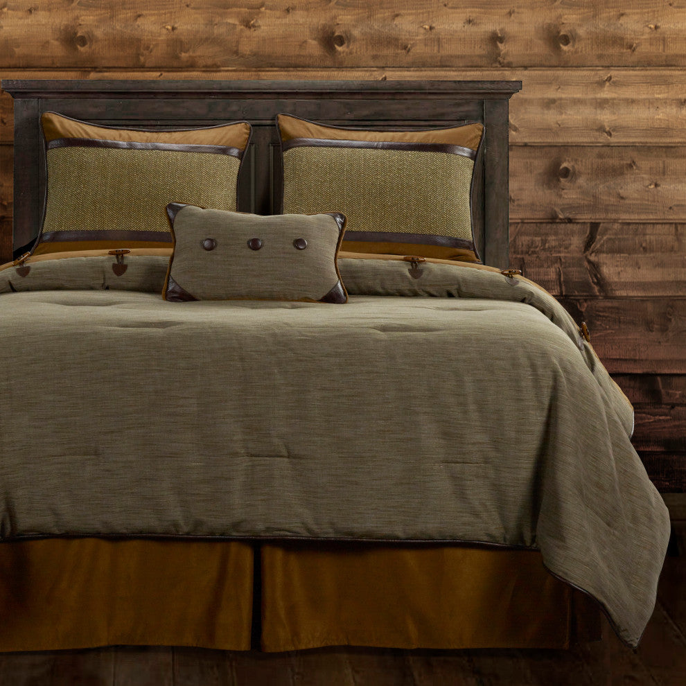Highland Lodge Olive Brown Rustic Bedding 5 Piece Comforter Set, Super King