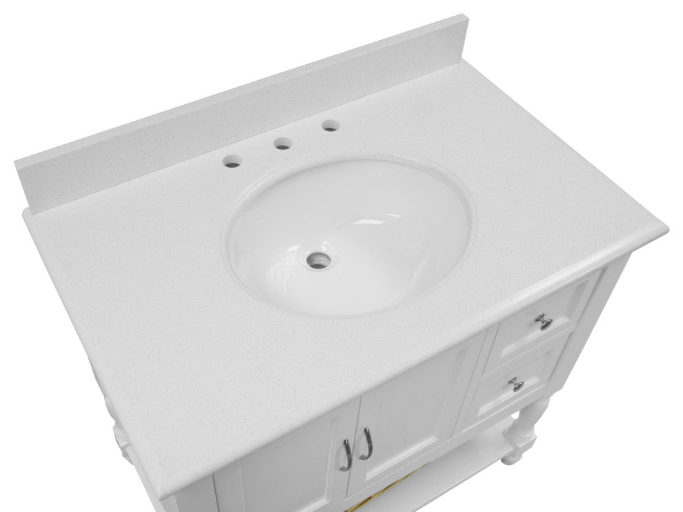 Beverly 36" Bathroom Vanity, White, Quartz