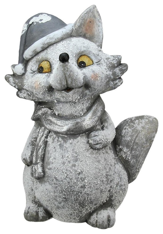 18" Snow Dusted Glitter Silver Fox Christmas Table Top Decoration