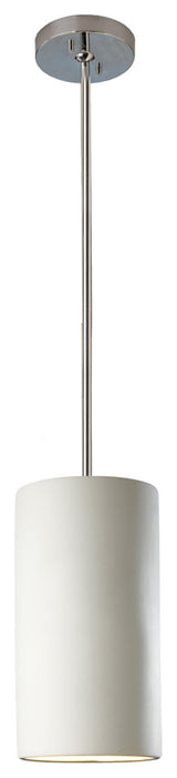 Large Cylinder Pendant, Bisque, Polished Chrome, Incandescent