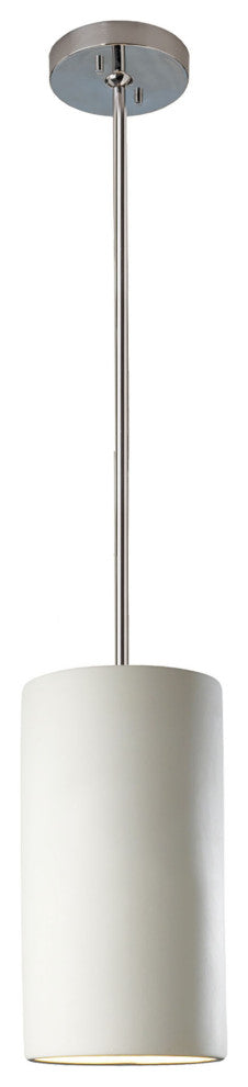 Large Cylinder Pendant, Bisque, Polished Chrome, Incandescent