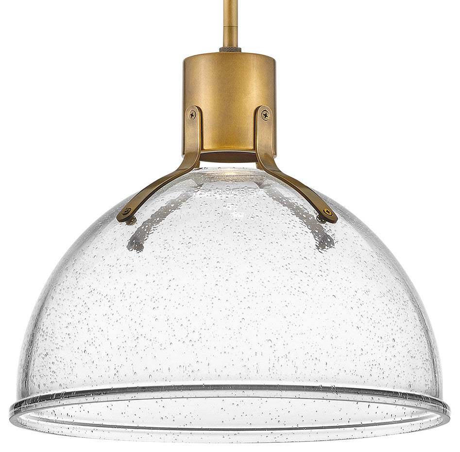 Hinkley Argo 14" Sm. LED Pendant Light, Heritage Brass + Clear Seedy Glass shade