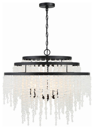 Poppy 6-Light Matte Black Chandelier, Frosted Glass Beads