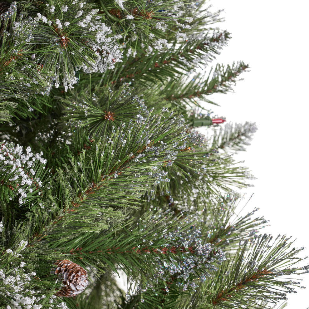 7' Mixed Spruce Hinged Artificial Christmas Tree, Pre-Lit Multi-Colored
