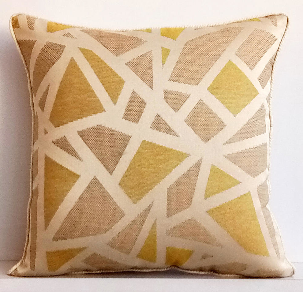Yellow Throw Pillow Covers 16"x16" Art Silk, Tangled Trellis