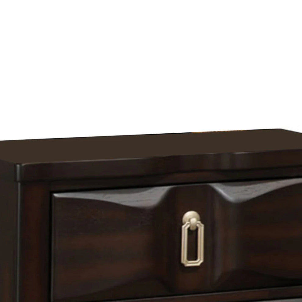 Benzara BM185690 Transitional Style Wood Nightstand with 2 Drawers, Brown