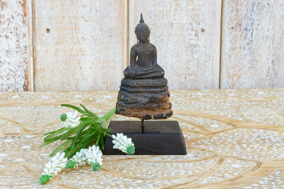 Early 19th Century Wood and Metal Alloy Burmese Buddha