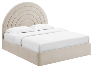 Solana Arched Performance Velvet Queen Platform Bed, Almond
