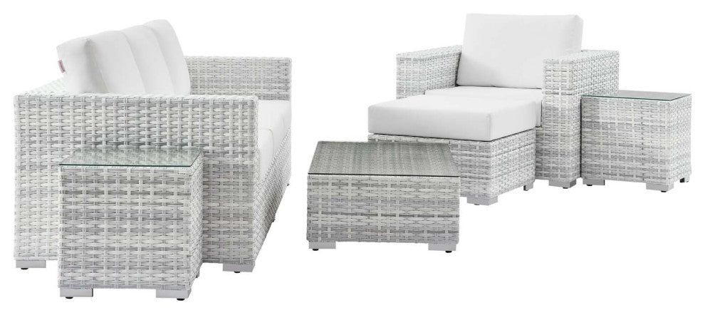 Lounge Sectional Sofa Chair Set, Rattan, Wicker, Gray White, Outdoor