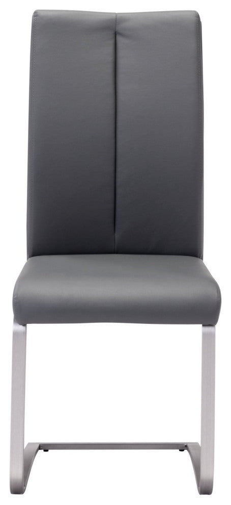 Dining Chair, Set of 2, Faux Vinyl Leather, Steel, Gray, Silver, Cafe