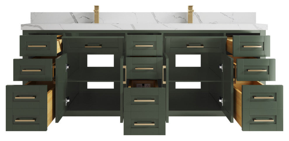 Cambridge 84 Double Sink Bath Vanity in Pewter Green 2" Calacatta Laza