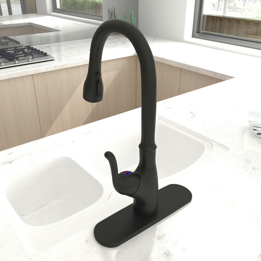Single Handle Deck Mounted High Arc Pull Down Touchless Kitchen Faucet, Matte Bl