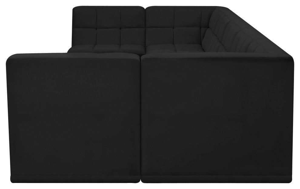 Relax Velvet Upholstered 7-Piece U-Shaped Modular Sectional, Black