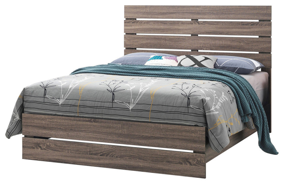 Queen Bed With Slat Headboard Design, Barrel Oak