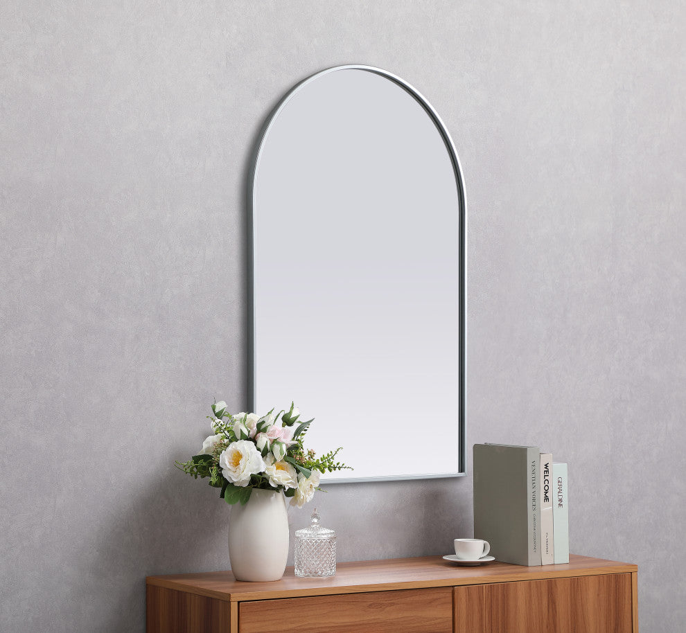 Metal Frame Arch Mirror 27X40 Inch, Silver