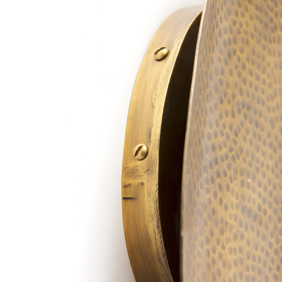 Clarence 7.0Lx5.3Wx17.0H Metal Hammered Gold Round Wall Sconce