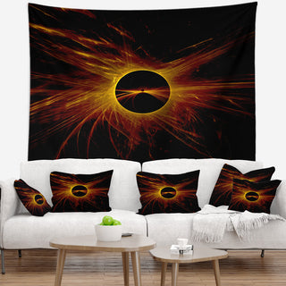 Dark Solar Eclipse on Black Abstract Wall Tapestry, 80"x68"
