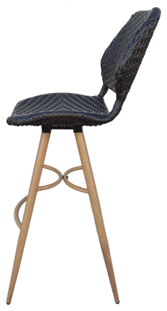 GDF Studio Amaya Outdoor Multi-brown Wicker Barstools With Wood Finish Metal Leg