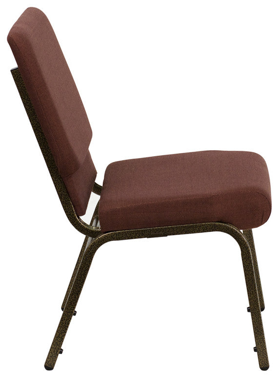 HERCULES Series 18.5'W Stacking Church Chair, Brown Fabric, Gold Vein Frame
