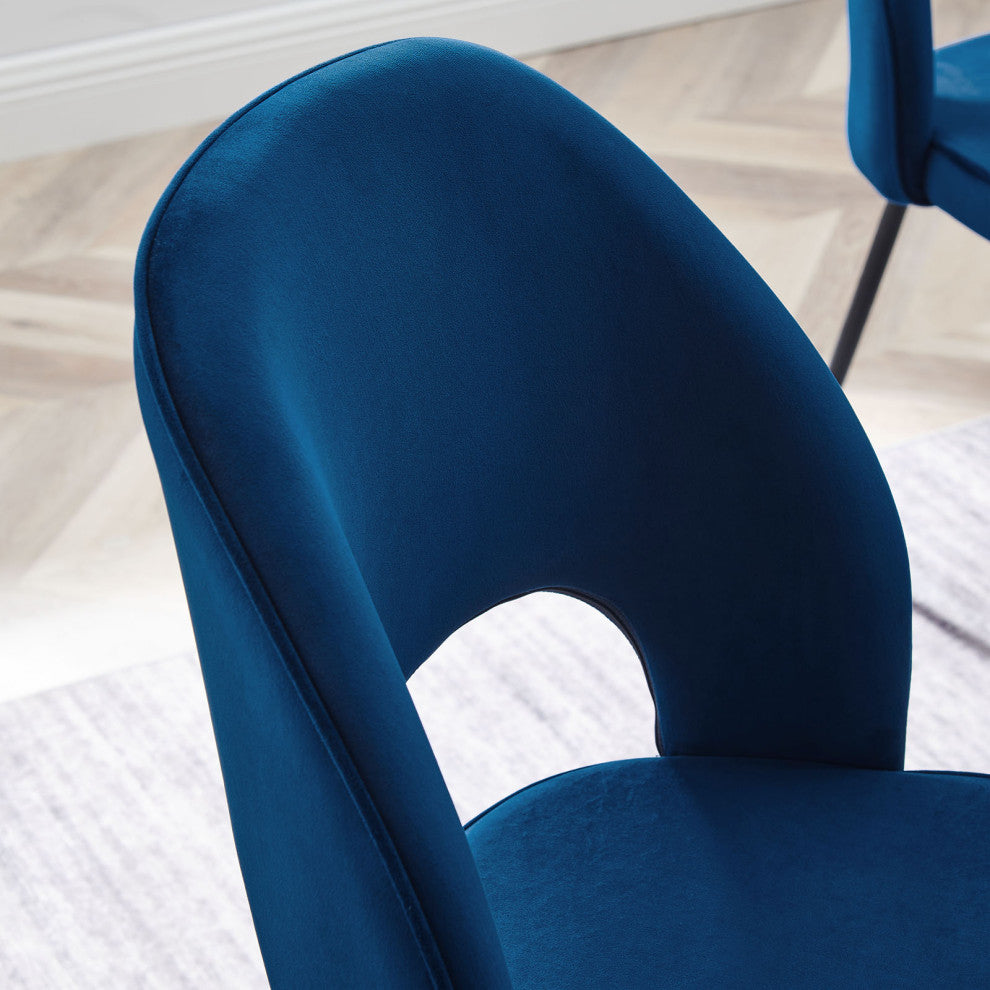 Dining Chair, Set of 2, Black Blue Navy, Velvet, Modern, Bistro Hospitality