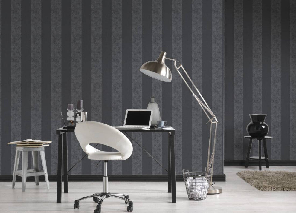 Modern Textured Wallpaper Brush Effect and Stripes, Brown White Gray, Sample