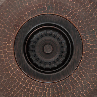 14" Round Hammered Copper Prep Sink, 3.5" Drain Opening, Drain & Accessories