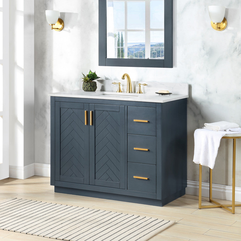 Gazsi Charcoal Blue Bathroom Vanity Set, 42", Without Mirror