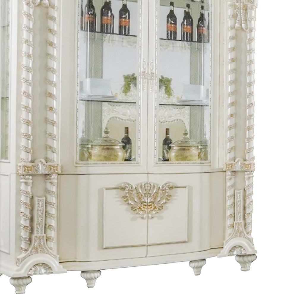 Benzara BM266458 Curio With Gold Trim Accent, Antique White