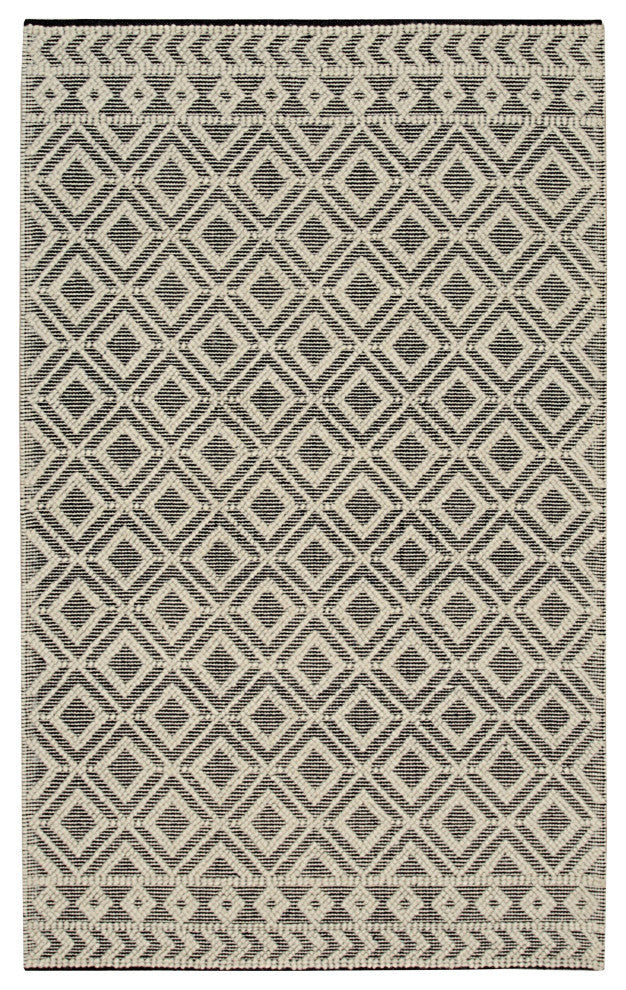 EORC Black Handwoven Wool Durrie Kilim Rug 5'x8'