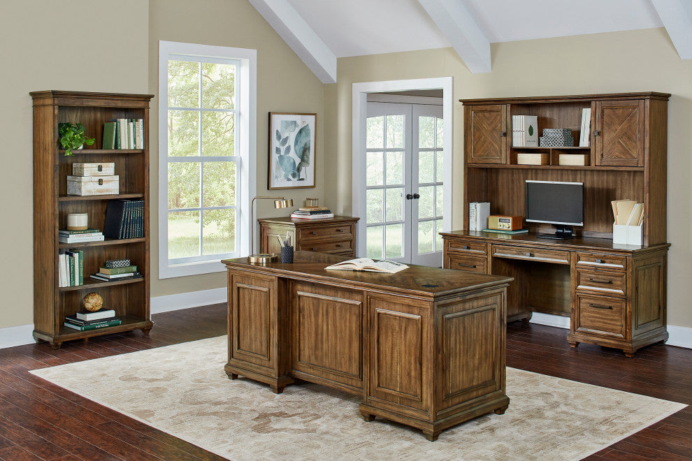Traditional Wood Hutch With Doors Storage Hutch  Fully Assembled Brown