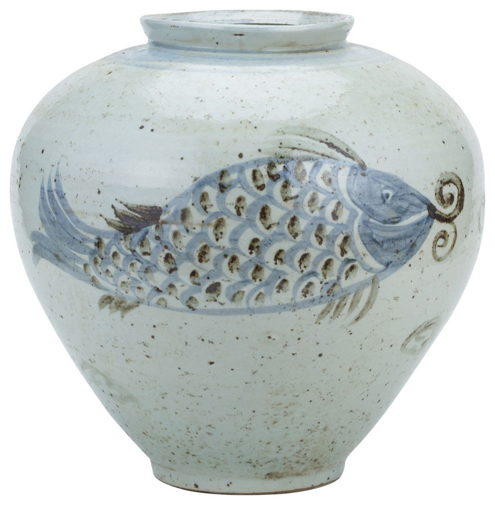 Blue And White Porcelain Silla Koi Fish Jar