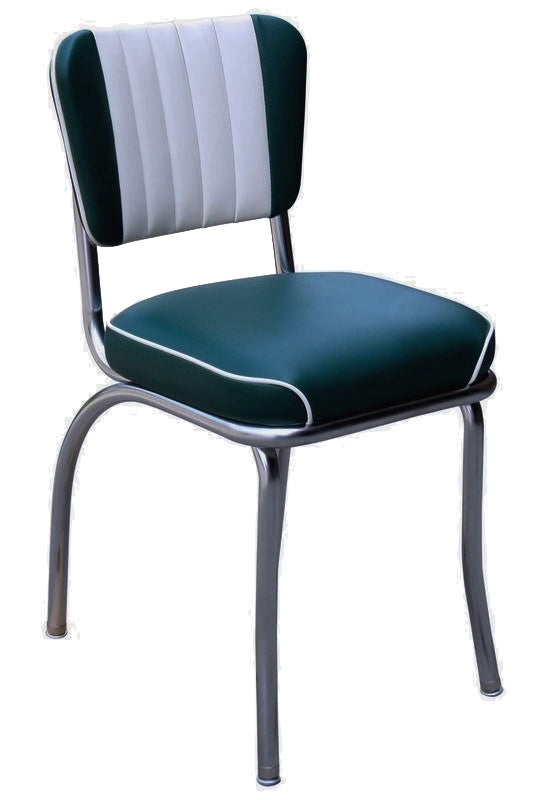 Retro Home Upholstered Channel Back Dining Chair, Green and White, Waterfall Seat