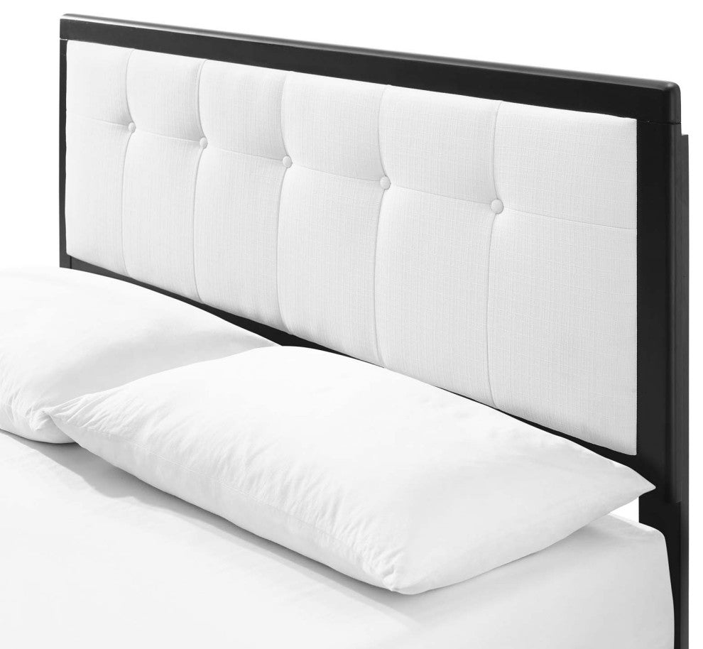 Platform Bed Frame, Queen Size, Fabric, Wood, Black White, Modern Mid-Century