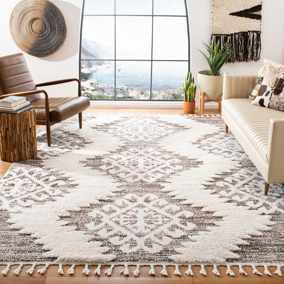 Safavieh Moroccan Tassel Shag MTS652A Rug, Ivory/Brown, 8' X 10'