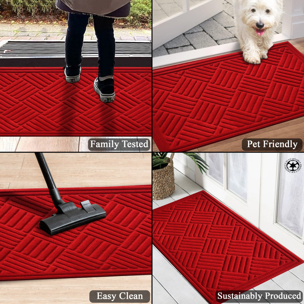A1HC Superior Absorbant Polypropylene Doormat, Red Checkered, 24"x36"