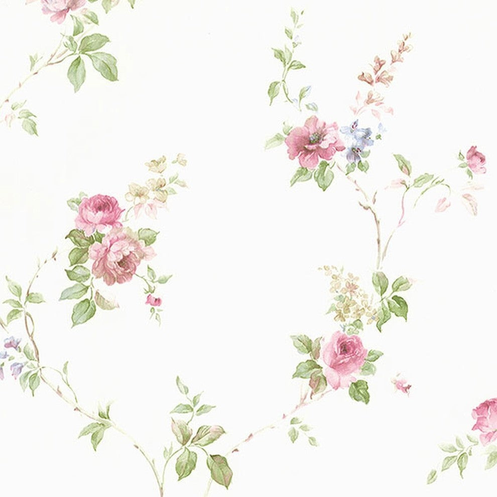 Rose Gardens 2, Romantic Floral Flower White, Rose Wallpaper Roll
