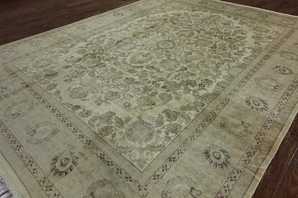 Oushak Style Hand-Knotted Peshawar Chobi Oriental Wool Rug, 9'x12'