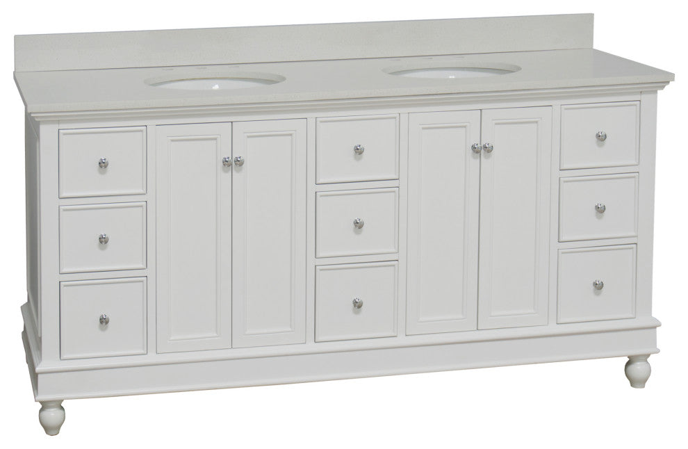 Bella 72" Double Bath Vanity, Base: White, Top: Quartz