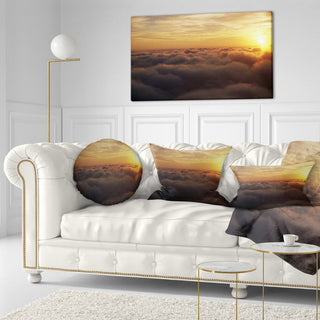 Yellow Sunrise Above Clouds Landscape Printed Throw Pillow, 12"x20"