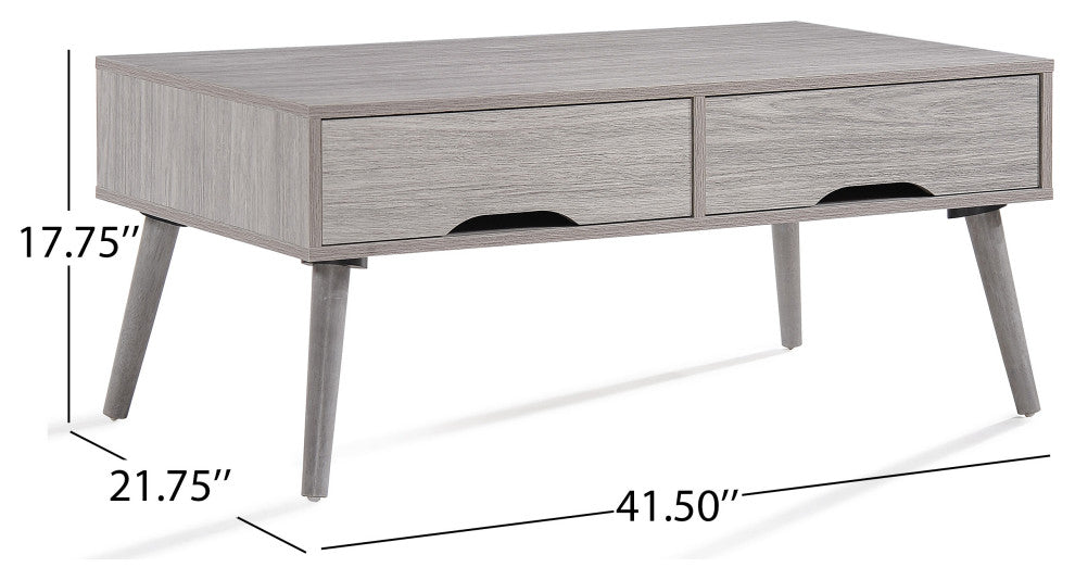 GDF Studio Naomi Mid Century Modern Finished Fiberboard Coffee Table, Gray Oak