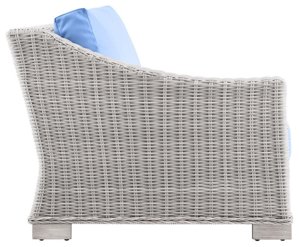Outdoor Patio Wicker Rattan 9-Piece Sectional Sofa Furniture Set Gray and Blue