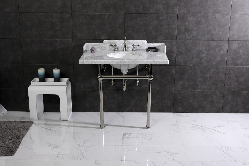 Kingston Brass LMS3630MB6 36" Carrara Marble Console Sink, Legs