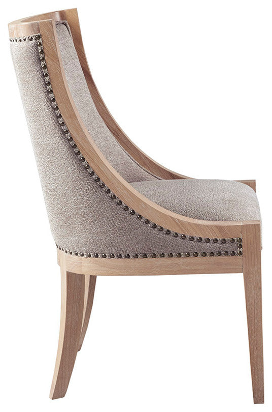 Martha Stewart Farmhouse Curved Dining Chair Wheat Wood Finish, Linen Natural