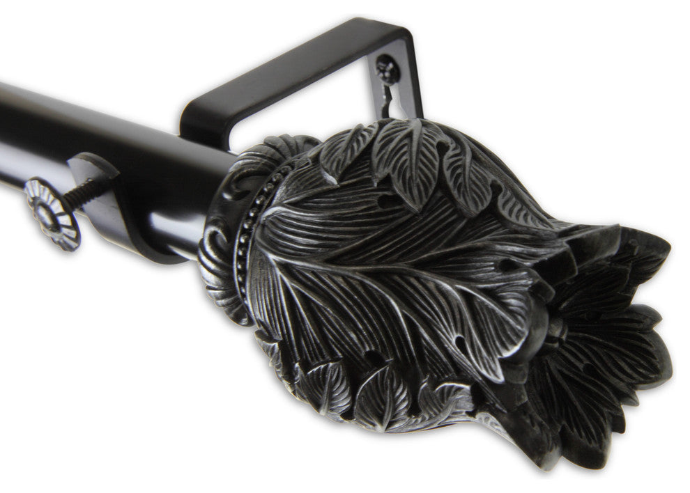 Tulip 1" Curtain Rod, Black, 28"-48"