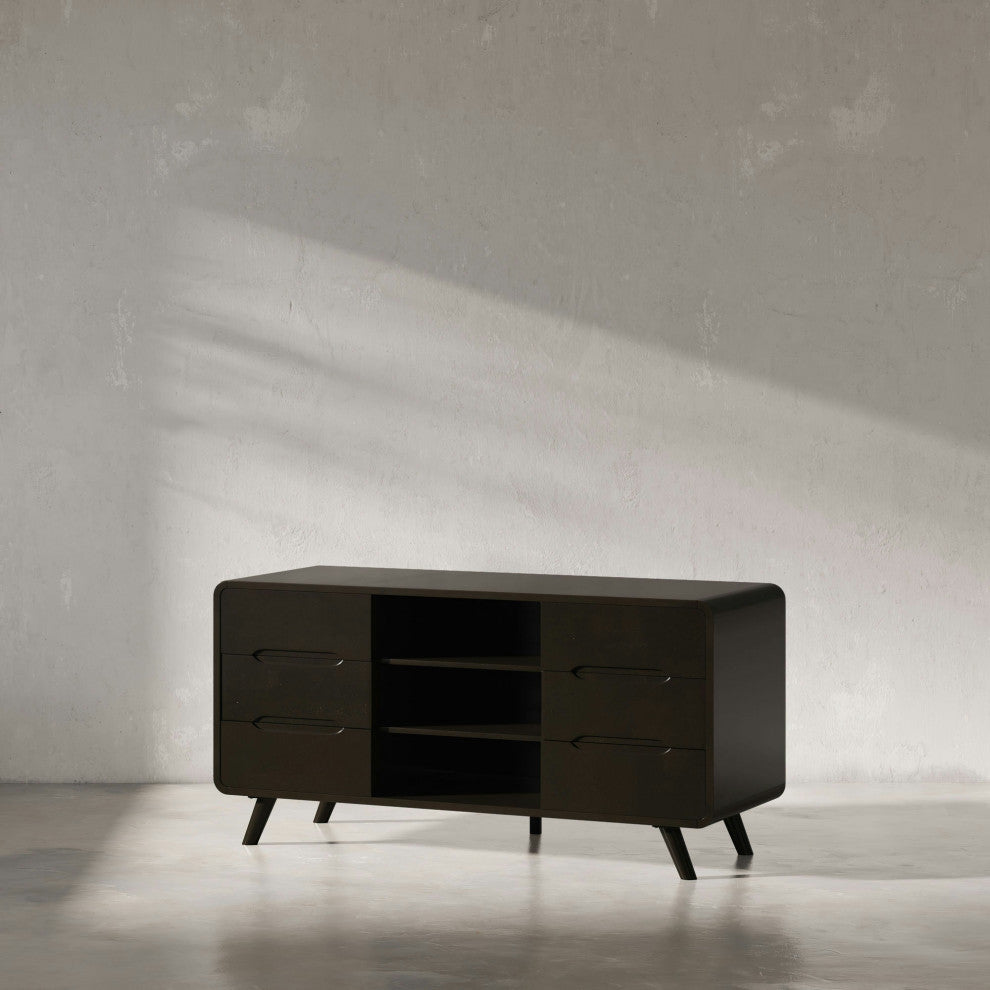 Marlowe 64" Curved Media Console TV Stand with Tapered Legs and Storage Drawers